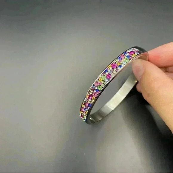 JCM Stainless Steel Multi Color Crystal Bangle Bracelet - Picture 3 of 12